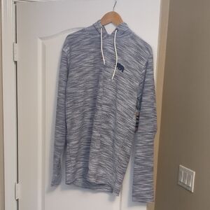 Men's Blue and White Striped Sweater